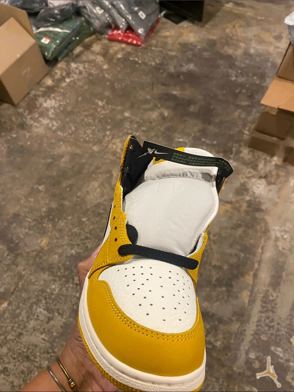 Nike Kids Air Jordan 1 High OG White Black Yellow Sneakers